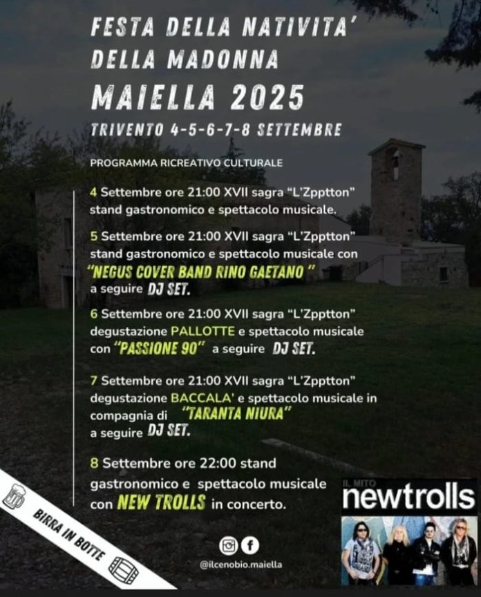 Festa della natività della Madonna di Maiella, al via il programma della contrada di Trivento. Chiusura con il concerto dei New Trolls