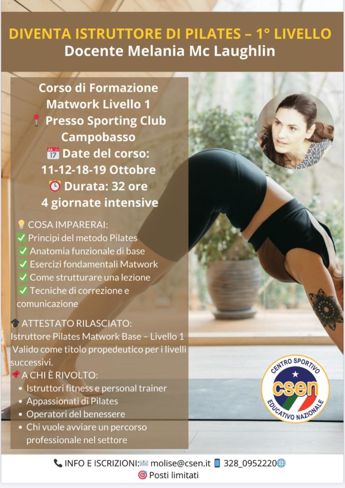 Istruttori di Pilates, a Campobasso Melania Mc Laughlin per corso di formazione