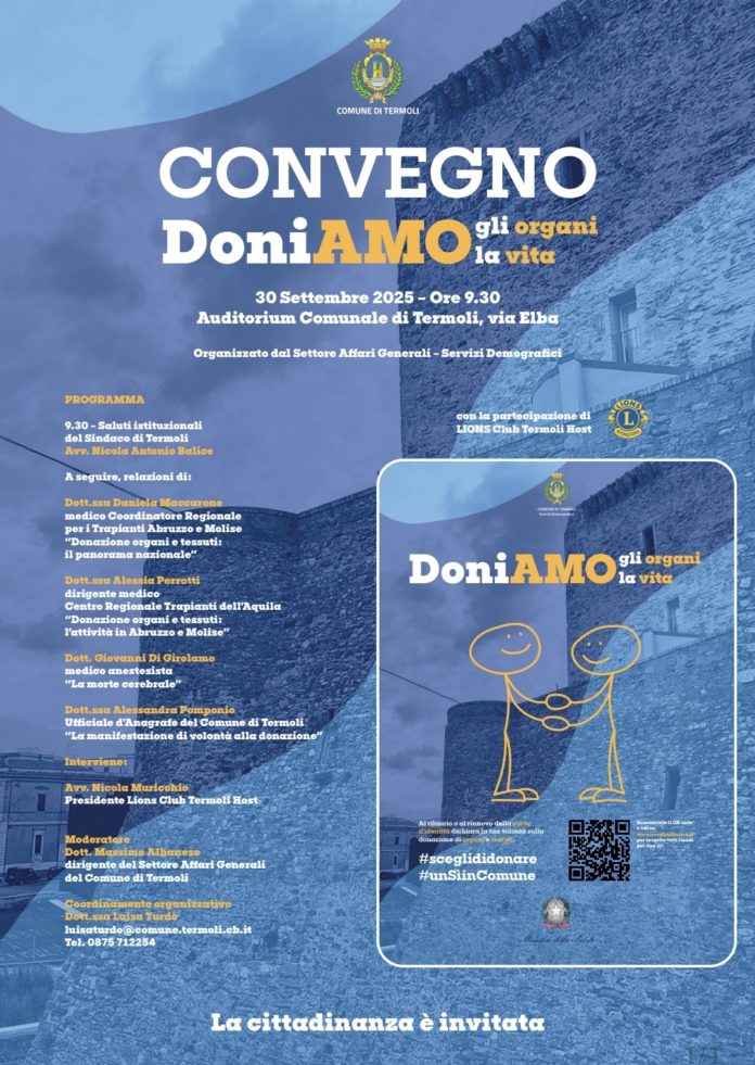 Il 30 settembre a Termoli il convegno “Doniamo gli organi. Doniamo la vita”