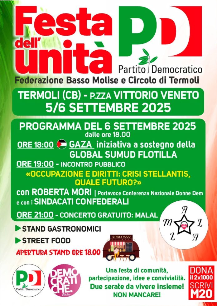 A Termoli torna la Festa dell’Unita il 5 e il 6 settembre