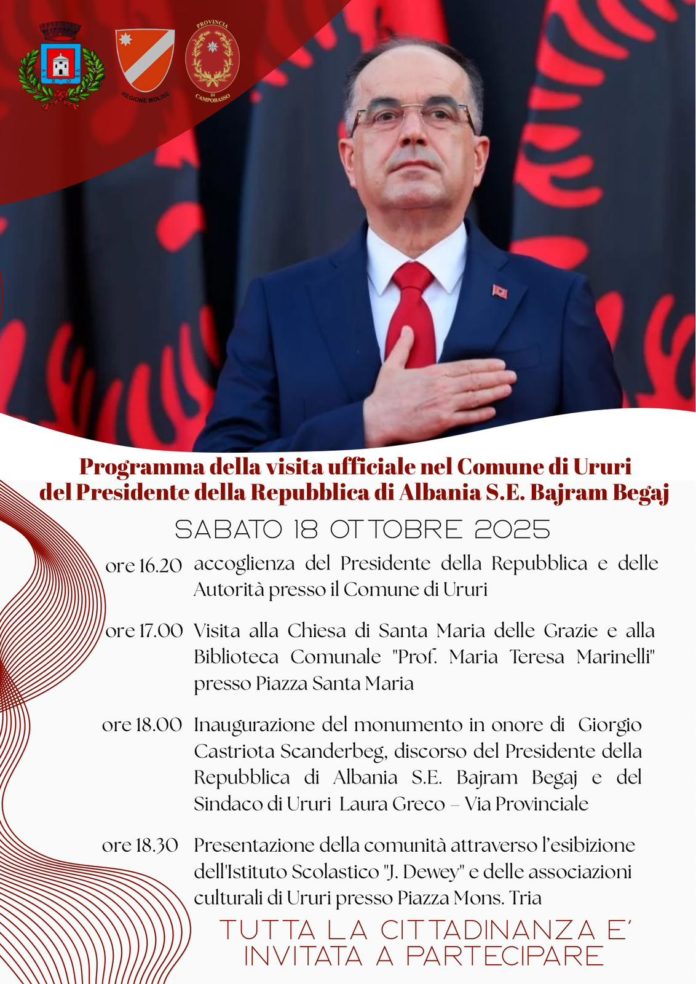 Ururi: visita ufficiale del Presidente della Repubblica di Albania, il prossimo 18 ottobre