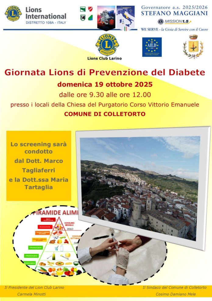 Colletorto: giornata Lions di prevenzione del diabete