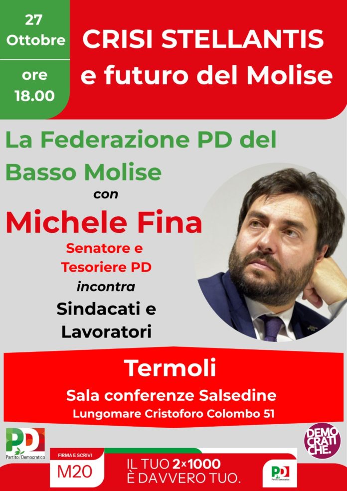 Termoli: questo pomeriggio, il Senatore Michele Fina incontrerà i sindacati e lavoratori
