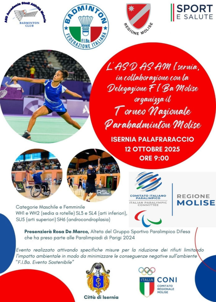 Badminton, raduno della nazionale paralimpica al Palasport di Isernia (10 e 11 ottobre)