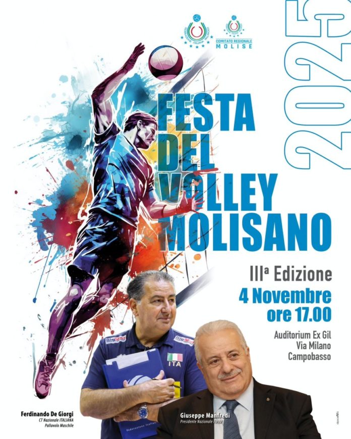 Festa del volley molisano: il 4 novembre Fefè De Giorgi ospite a Campobasso. Anche il presidente nazionale Manfredi alla kermesse