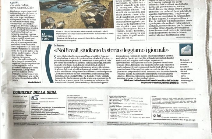 Liceali del Majorana-Fascitelli sul Corriere: noi leggiamo i giornali