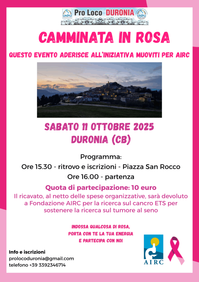 Muoviti per AIRC, camminata in rosa a Duronia