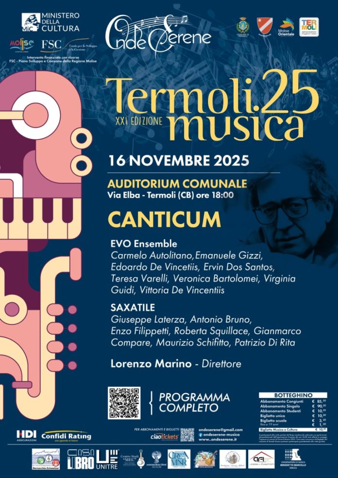 Termoli Musica 25: concerto questo pomeriggio, all’auditorium di via Elba