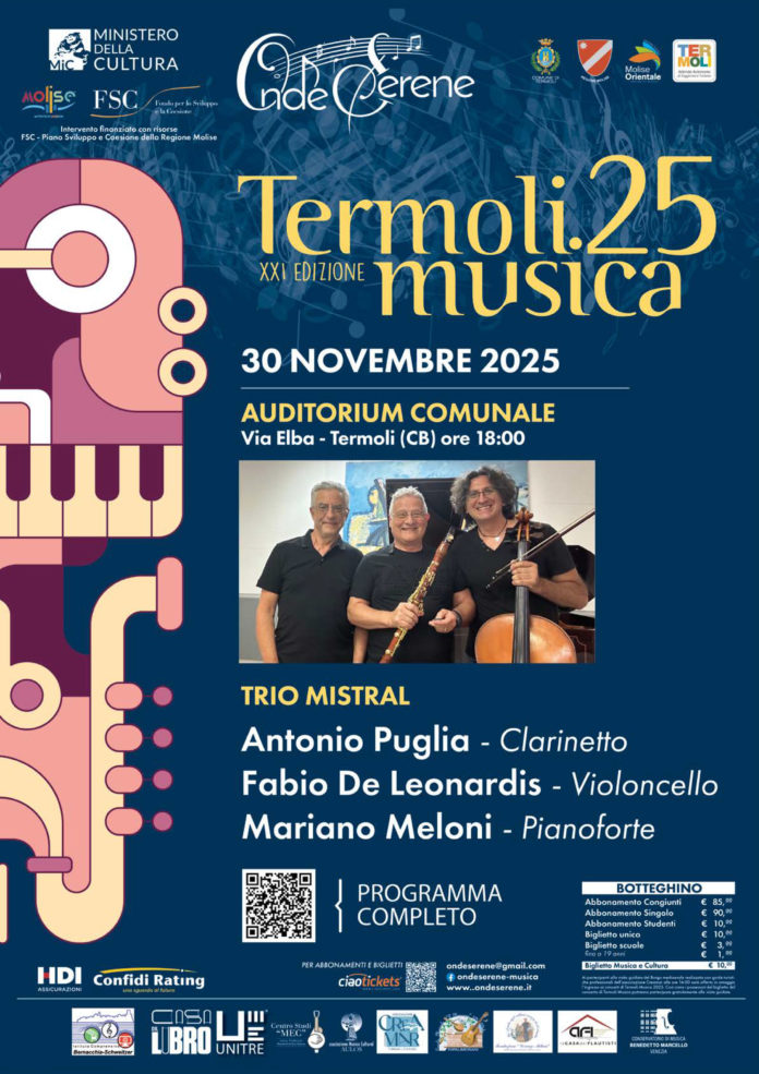 Termoli Musica 25: domani il concerto del Trio Mistral