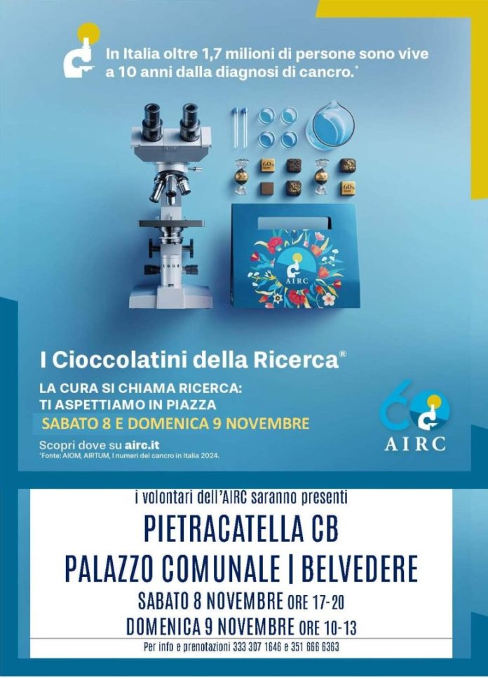 Pietracatella: cioccolatini della ricerca Airc, 8 e 9 novembre