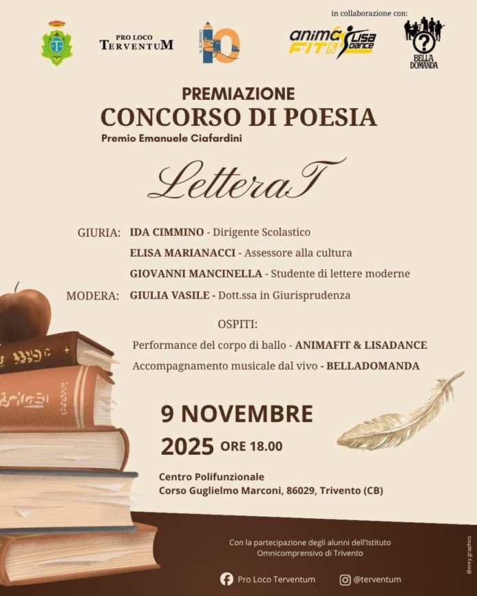 LetteraT – Premio Emanuele Ciafardini, cerimonia di premiazione a Trivento