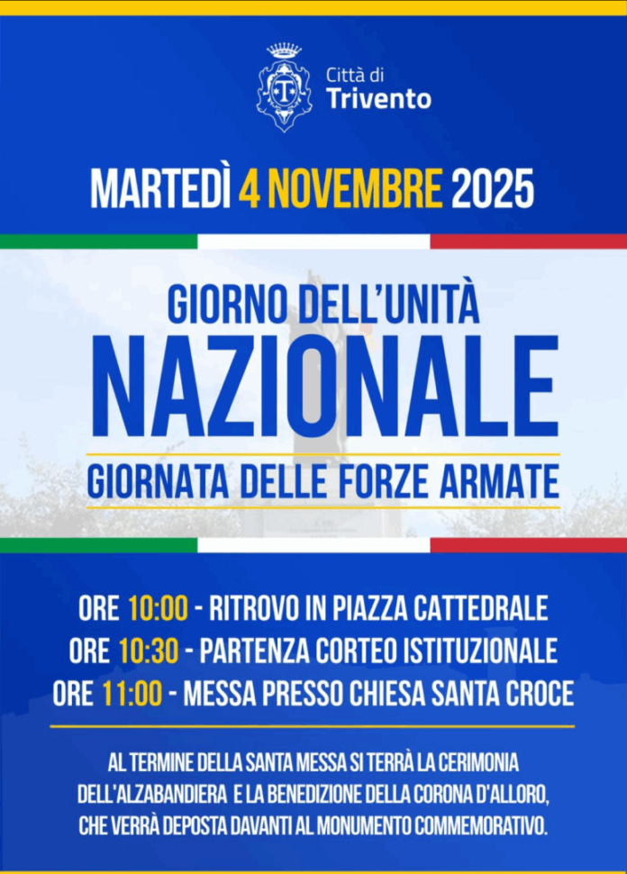 Il Comune di Trivento celebra la giornata dell’Unità nazionale e Forze armate