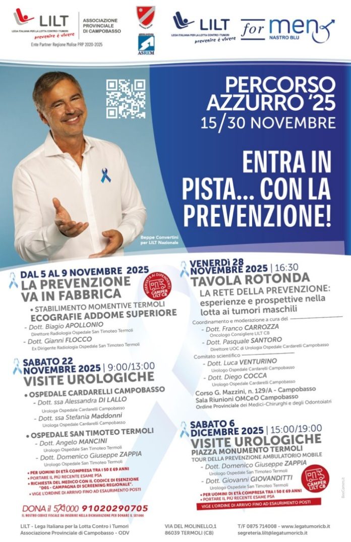Lilt for men: mese della prevenzione tumori maschili, sabato visite urologiche
