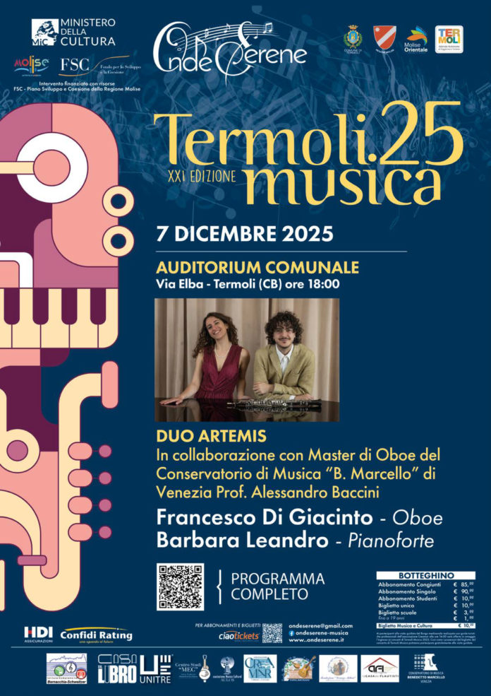 Termoli musica 25: domenica prossima il concerto del Duo Artemis