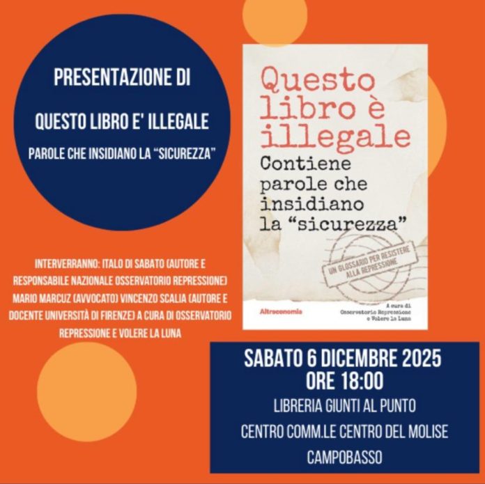 Campobasso: “Questo libro è illegale” presentazione sabato prossimo