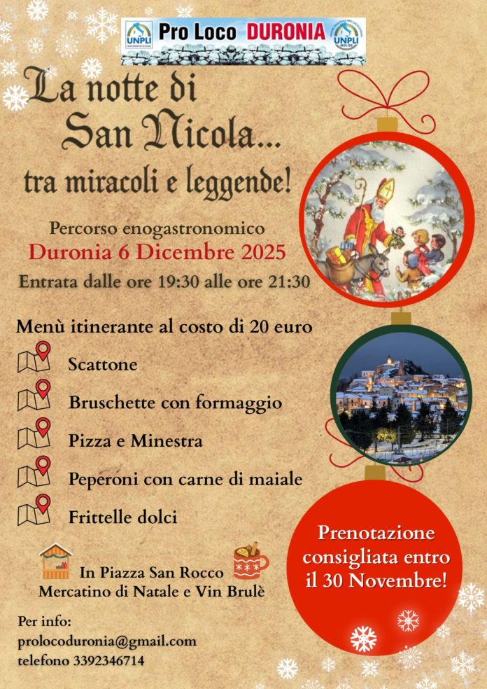 Duronia, tutto pronto per “La Notte di San Nicola, tra miracoli e leggende”