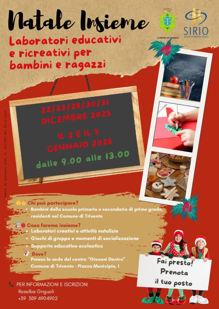 “Natale Insieme” a Trivento, laboratori educativi e ricreativi per ragazzi