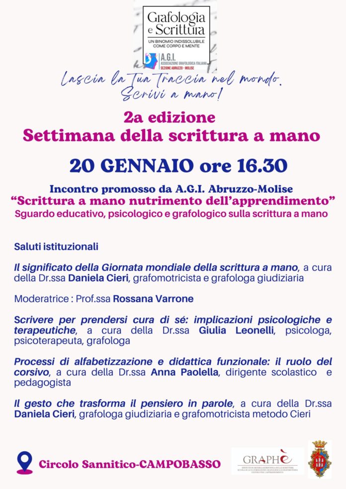 Campobasso: convegno in occasione della Giornata della scrittura a mano