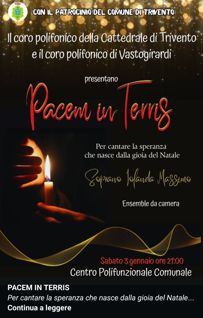 “Pacem in Terris”, il concerto a Trivento con il soprano Iolanda Massimo