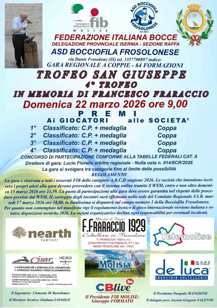 Bocce, Frosolone, domenica 55 coppie al Trofeo “Fraraccio”