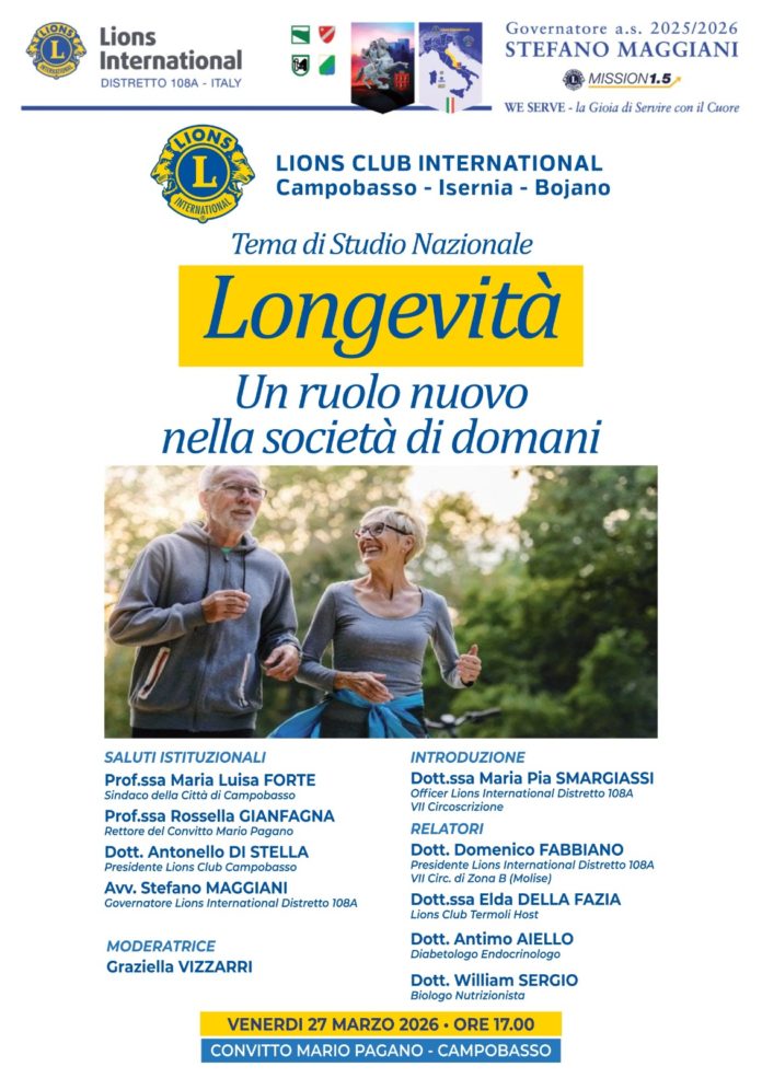 Campobasso: convegno sulla longevità organizzato dai Lions Club