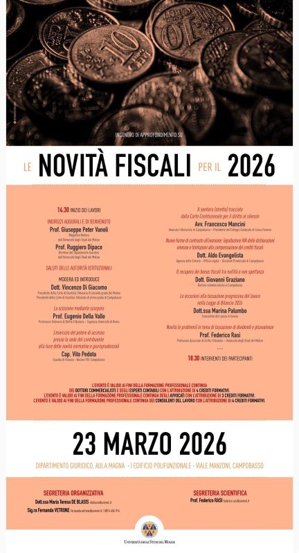 Le novità fiscali, convegno all’Unimol