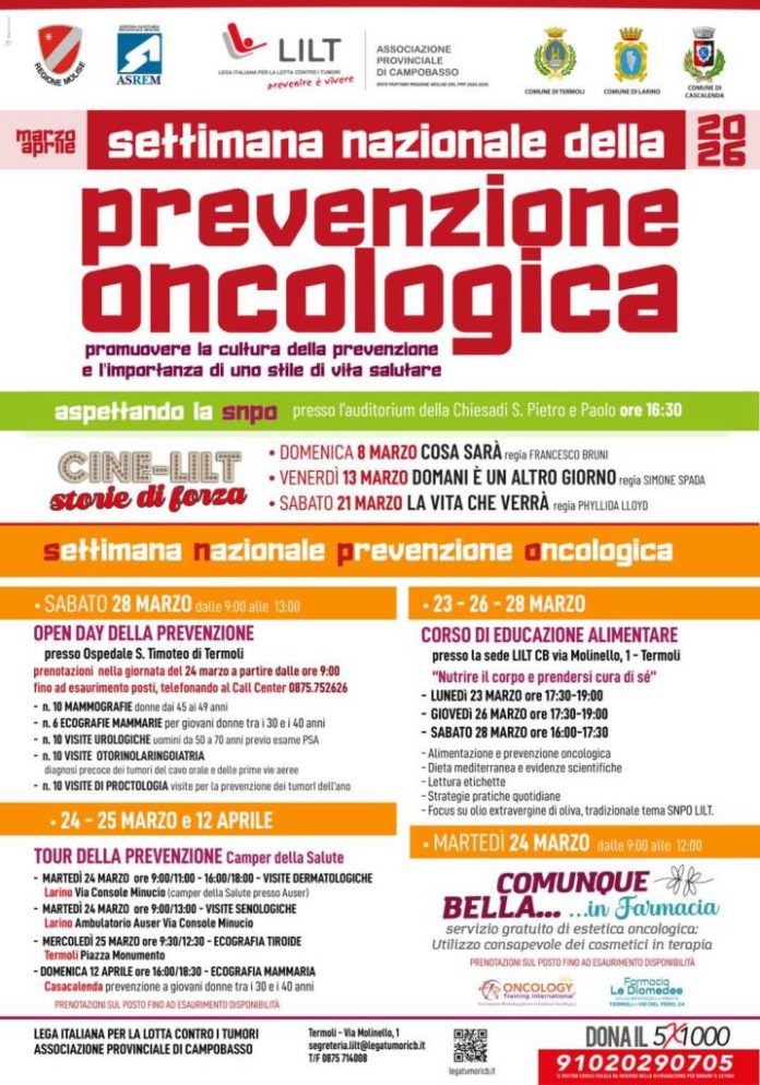 Settimana nazionale della prevenzione oncologica, le iniziative della Lilt