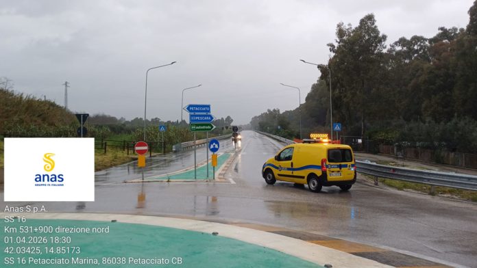 Viabilità maltempo, chiusa la Statale 16 tra Petacciato e San Salvo