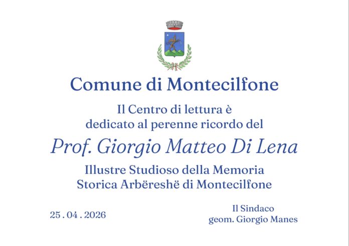 Montecilfone: centro di lettura dedicato a Matteo Giorgio Di Lena