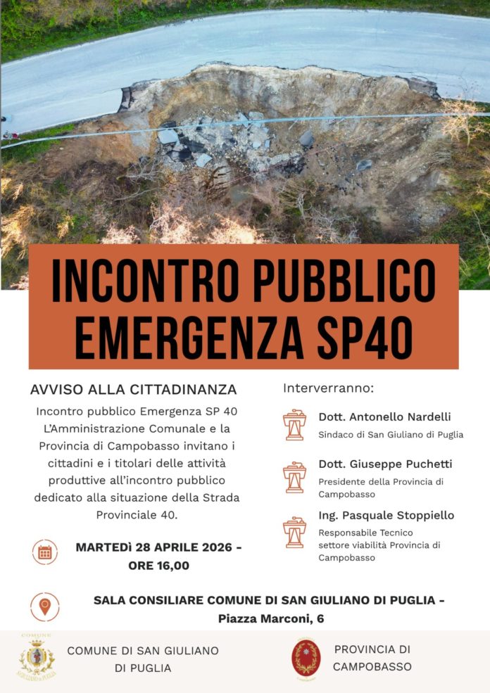 San Giuliano di Puglia: incontro sull’emergenza della Sp 40