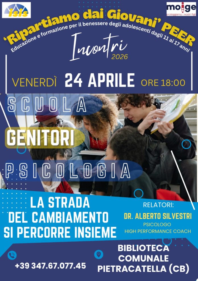 “Ripartiamo dai Giovani Peer”: a Pietracatella incontro su psicologia