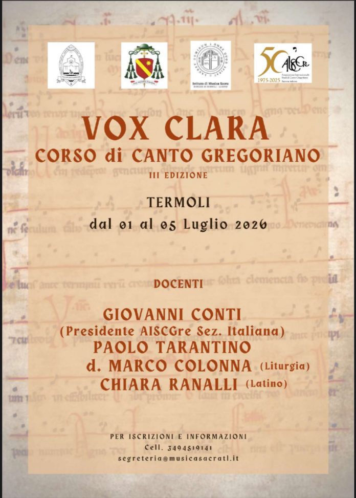Termoli: aperte iscrizioni III ed. Canto Gregoriano