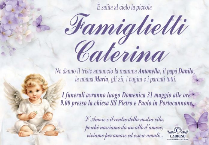 Domenica l’ultimo saluto alla piccola Caterina