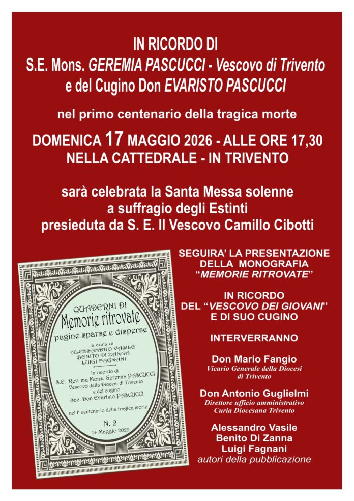 Pubblicazione sul vescovo di Trivento Geremia Pascucci e cugino don Evaristo