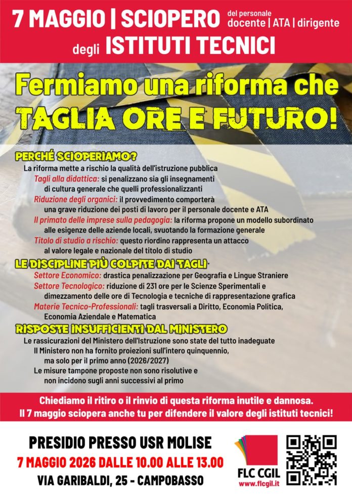 Cgil, istituti tecnici in sciopero il 7 maggio anche in Molise