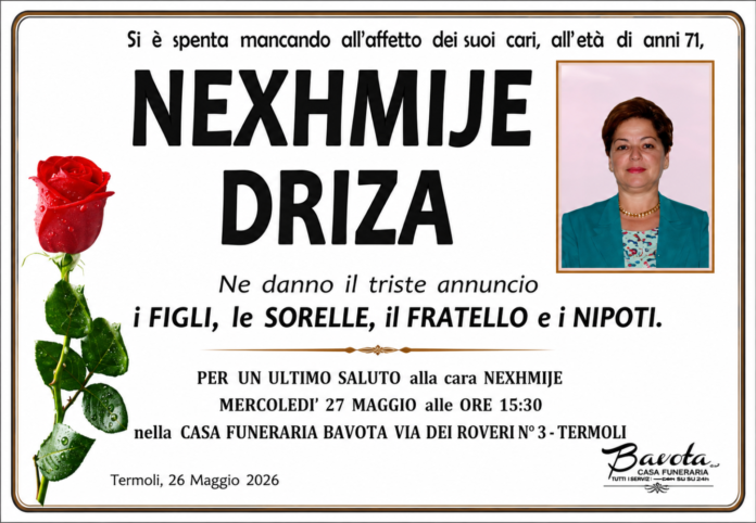 Termoli: si è spenta la cara esistenza di Nexhmije Driza