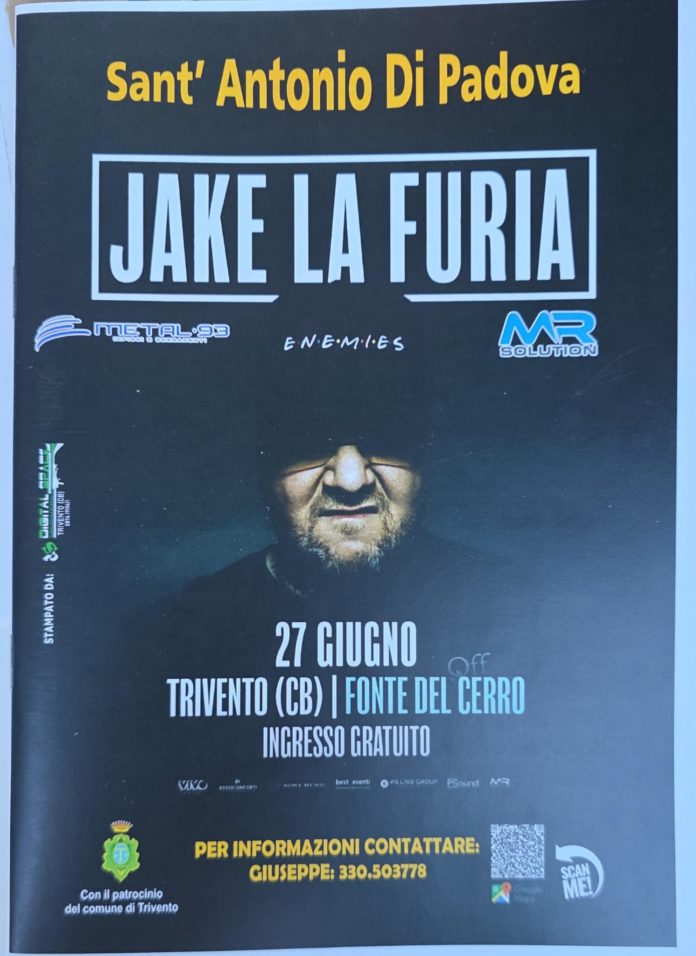 Tutto pronto per il concertone dell’estate con Jake La Furia a Trivento