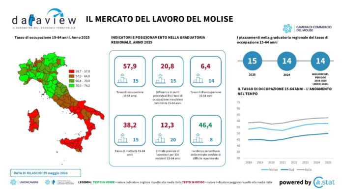 Molise, occupazione stabile ma pesa l’inattività e il divario di genere