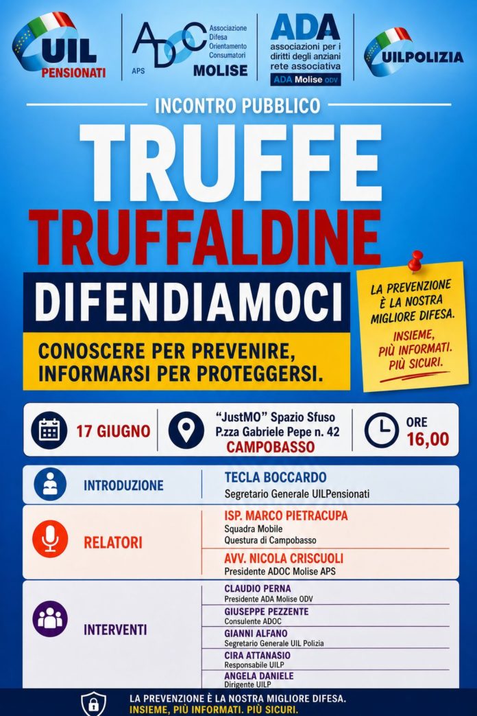 Campobasso: incontro sulle “Truffe Truffaldine – Più Sicuri Insieme”