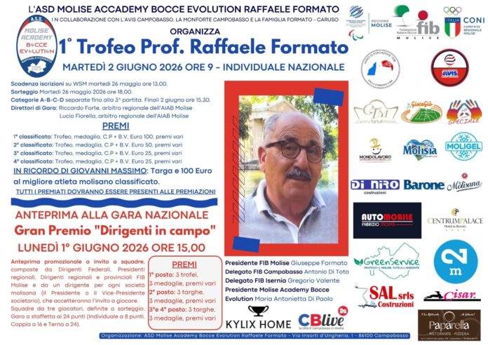 Bocce, Campobasso celebra il 1° Trofeo Professor Raffaele Formato