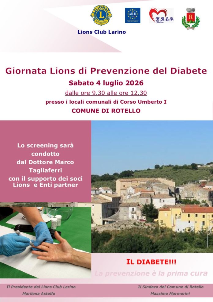 Lions Club Larino: screening gratuito del diabete il 4 luglio a Rotello
