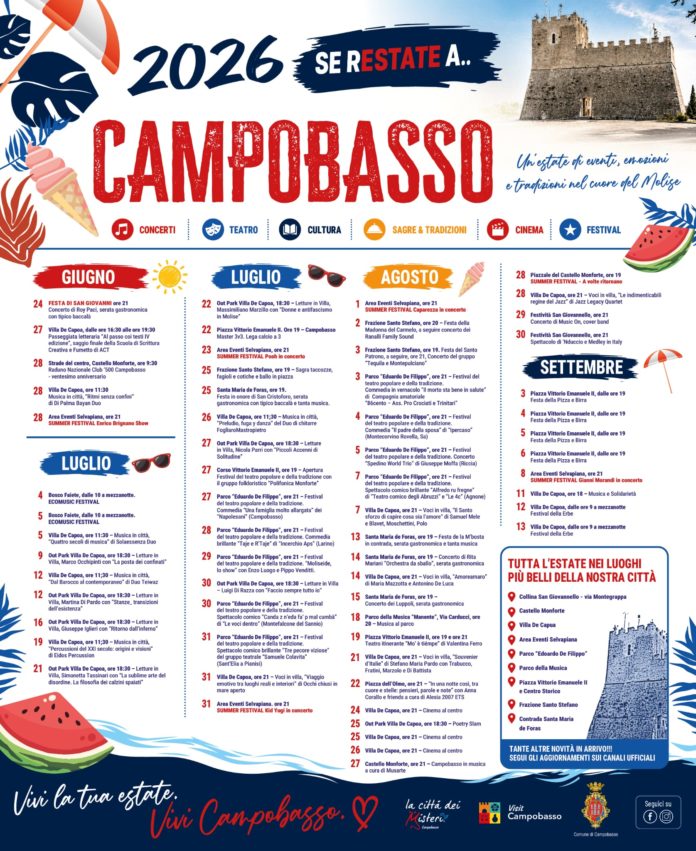 Campobasso, c’è il calendario estivo degli eventi: musica, teatro, sport