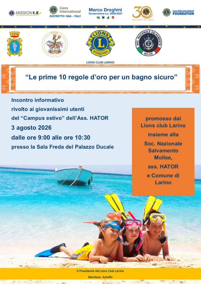Larino, il Lions Club insegna ai bambini le regole per un bagno sicuro