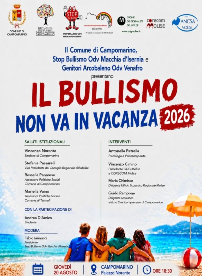 A Campomarino “Il bullismo non va in vacanza”, incontro il 20 agosto