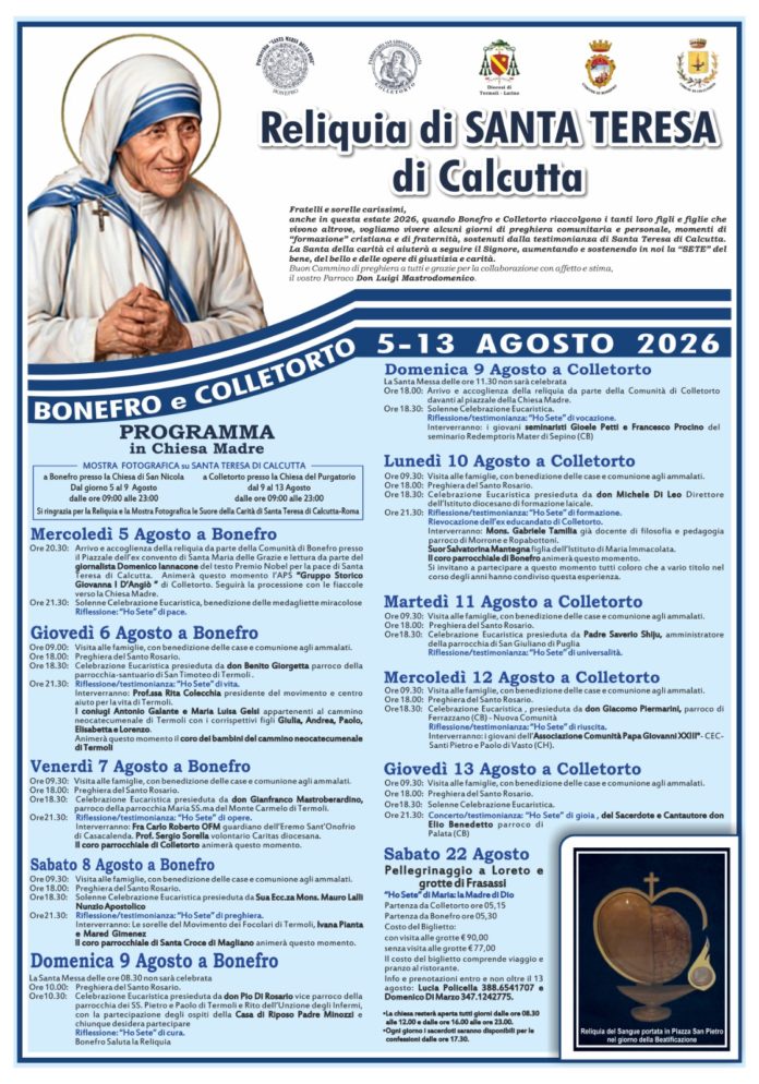 Bonefro e Colletorto accolgono la reliquia di Madre Teresa di Calcutta