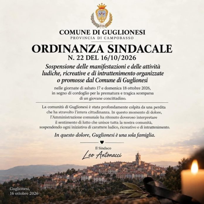 Guglionesi è sotto shock: sospesi tutti gli eventi del fine settimana