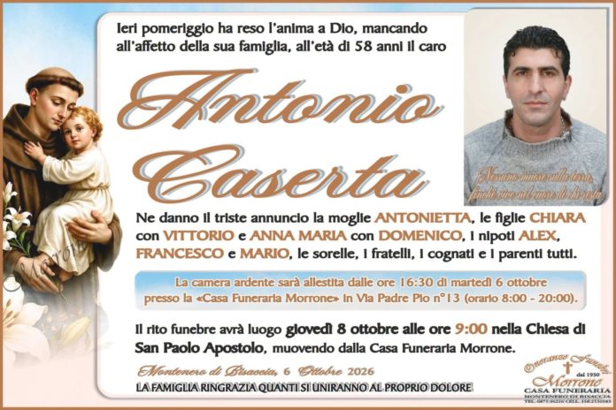 Montenero di Bisaccia: giovedì l’ultimo saluto ad Antonio Caserta