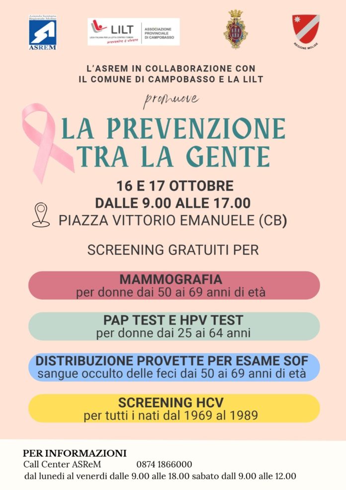 “La prevenzione tra la gente”: due giornate di screening a Campobasso