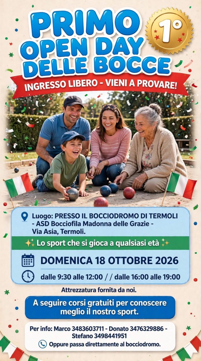 Bocce, a Termoli il 1° Open Day: porte aperte al Bocciodromo di via Asia