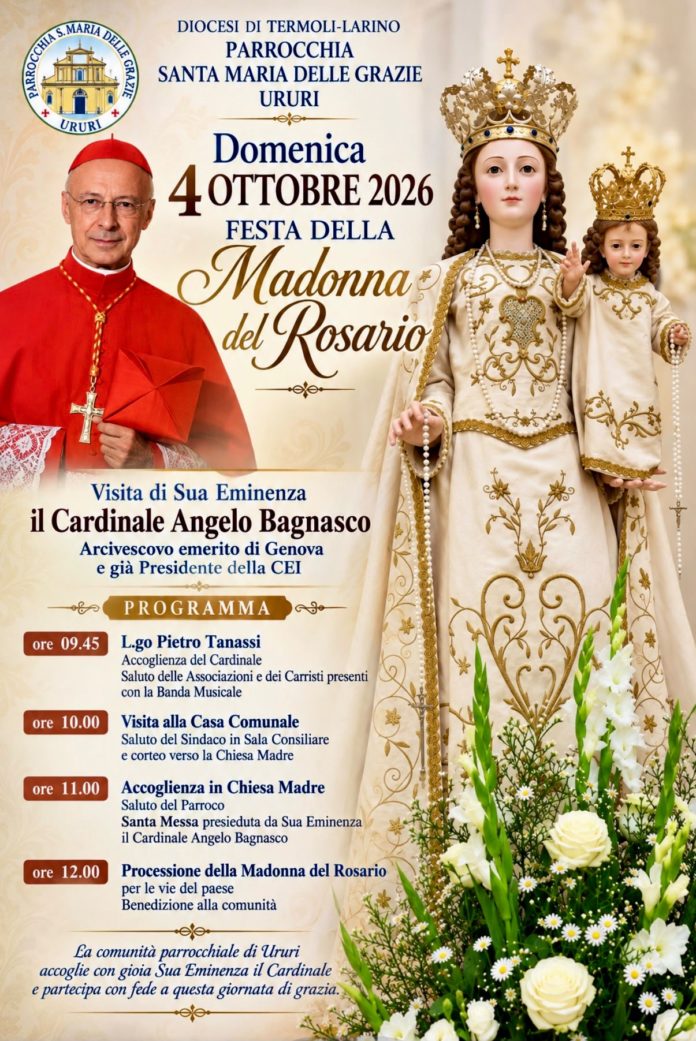 Ururi accoglierà l’Arcivescovo emerito di Genova Angelo Bagnasco